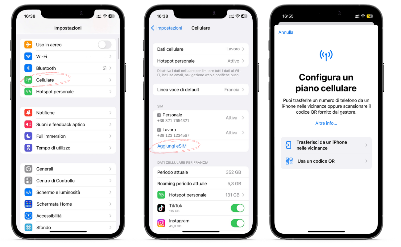 attivazione eSIM con QR code o app